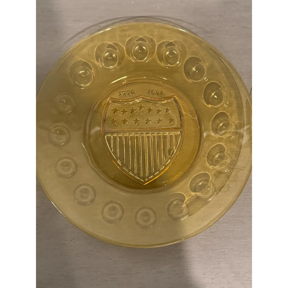 1976 Bicentennial Plates Set of 4‎ Anchor Shocking Amber Glass Vintage